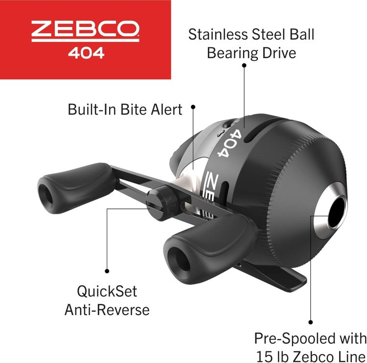 Zebco 404 Spincast Fishing Reel, Size 40 Reel, Right-Hand Retrieve, Built-in Bite Alert, Durable All-Metal Gears, Stainless Steel Pick-up Pin, Pre-Spooled with 15-Pound Zebco Fishing Line, Black - Image 3